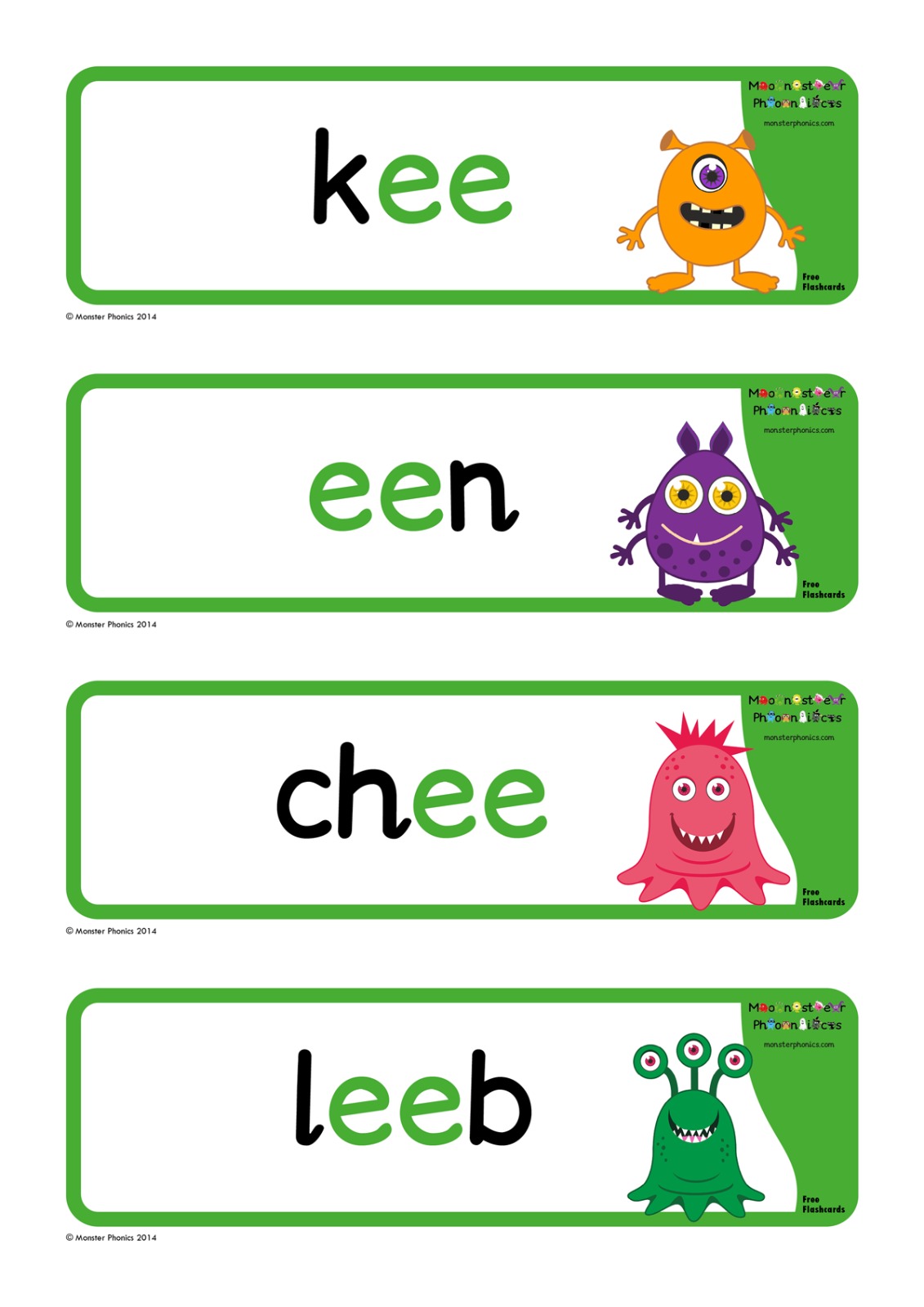 Nonsense EE Words Free Flashcards | Monster Phonics