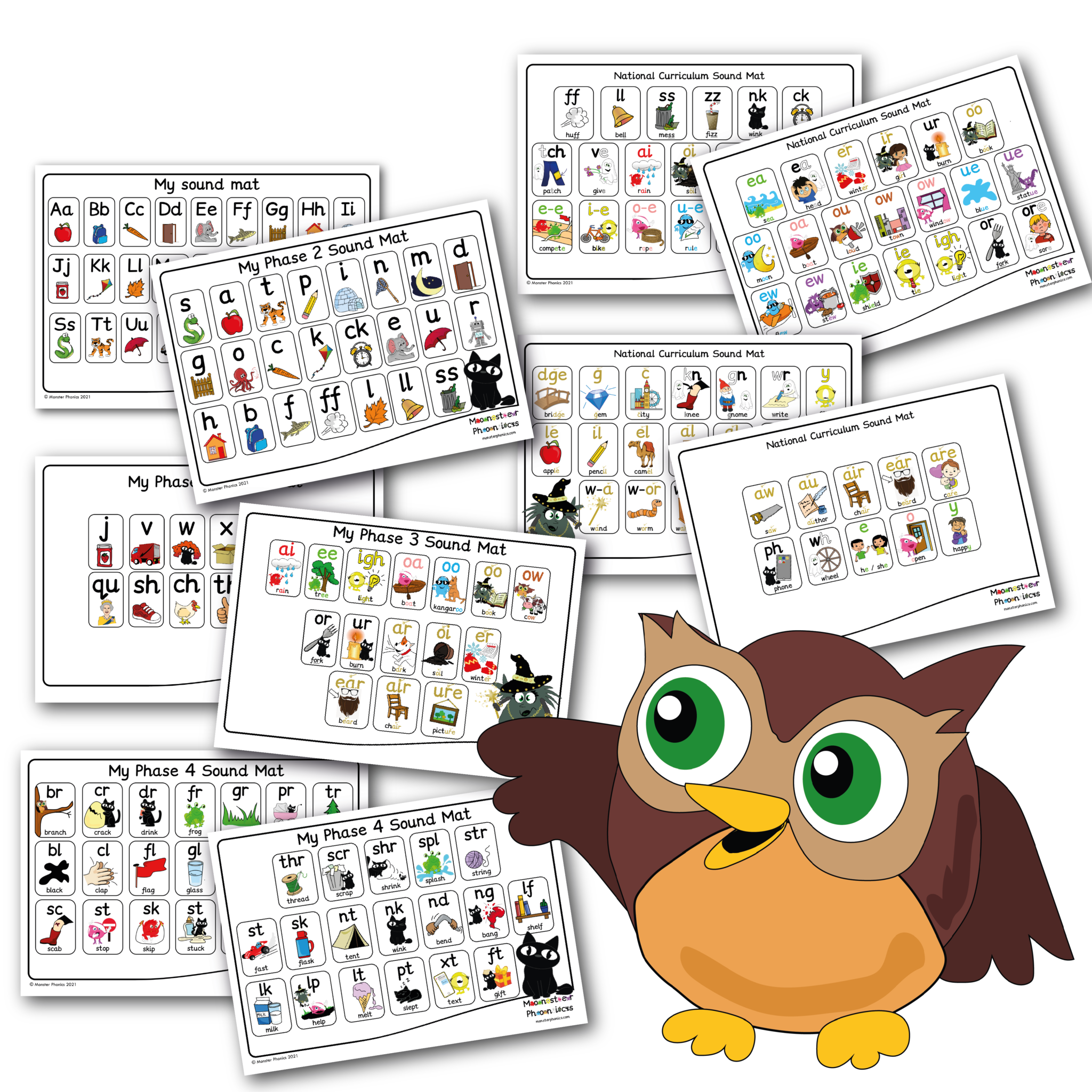 5 Sets Of 5 Sound Mats Monster Phonics