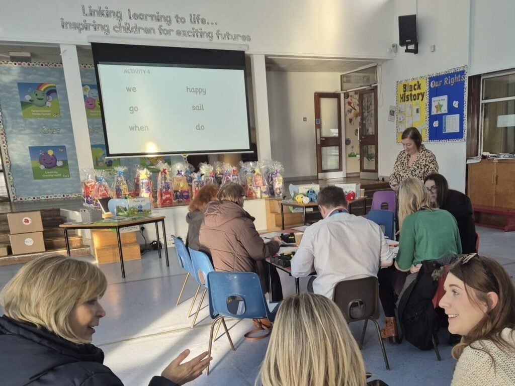 A whole-staff phonics training session at a primary school in Wales